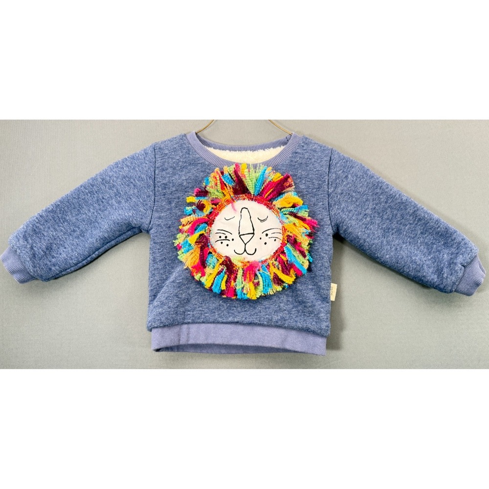 Boutique Lion Applique Sherpa Sweatshirt Blue Yarn Mane Plush Boys/Girls 12-18M